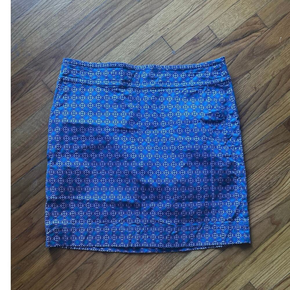 Talbots Blue Geometric Print Mini Skirt Classic Preppy Size 14 Above Knee